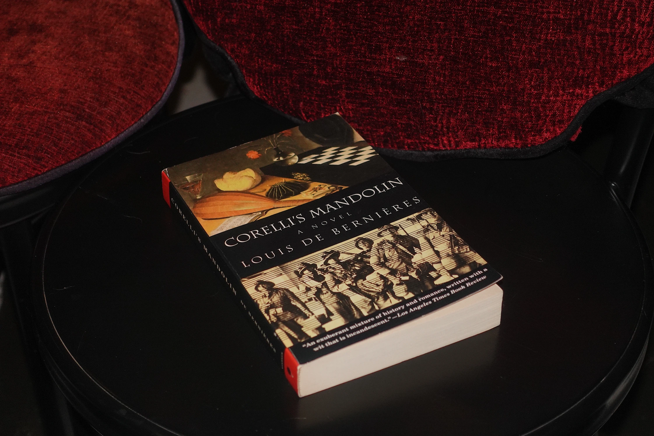 corellis mandolin paperback book on a table