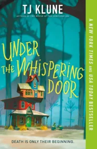 the whispering door book cover, houses stacked unevenly