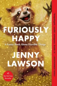 furiously happy paperback book cover with raccoon