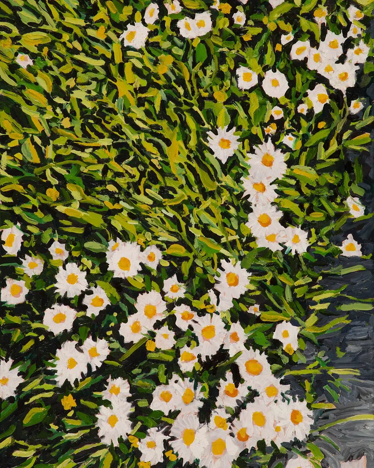 Impressionist Painting of Daisies in Grass