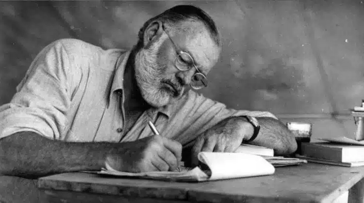 Ernest Hemingway Writing on a Desk
