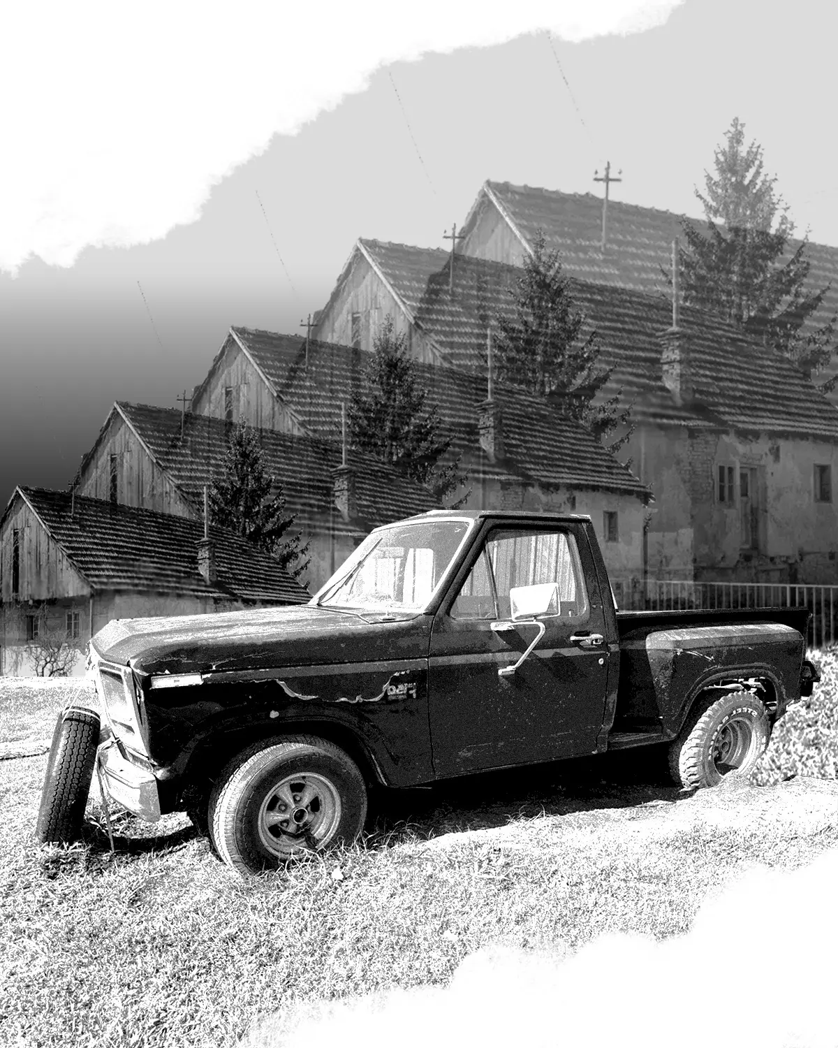 A Photo Collage of a Truck and a House