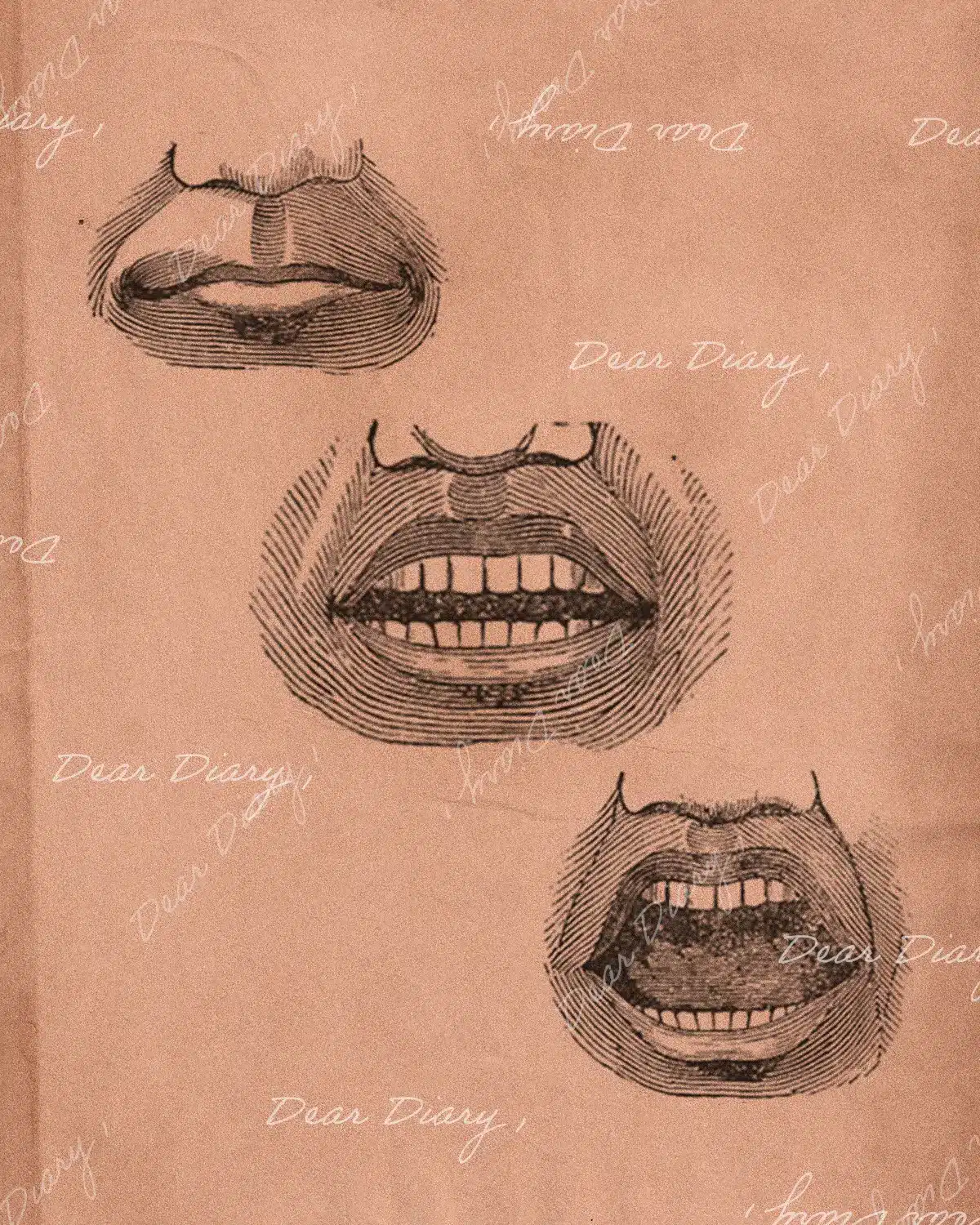 Illustration of Open and Closed Mouths Surrounded by Handwritten Dear Diary Text
